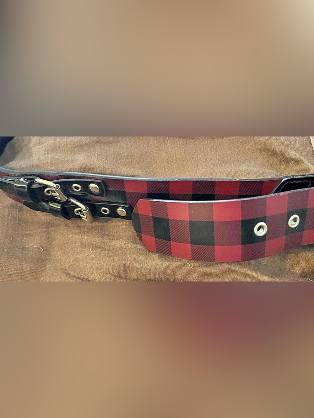 Plaid Buckle Belt in Red & Black Size 2X